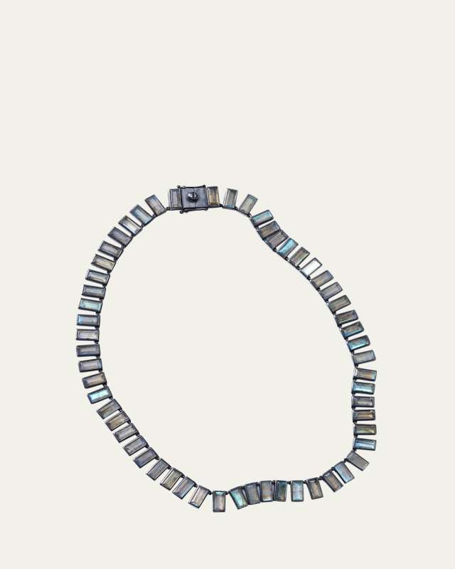 Sterling Silver Riviere Tile Necklace with Black Rhodium and Baguette Labradorite